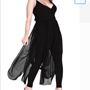 City Chic Black Sheer Overlay Jumpsuit